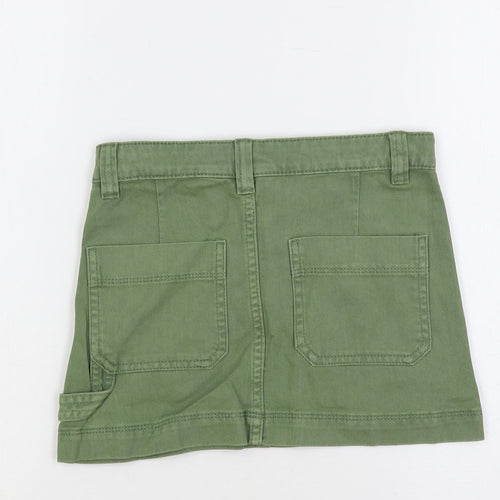 Marks and Spencer Girls Green Cotton Mini Skirt Size 8-9 Years Regular Button - Pockets