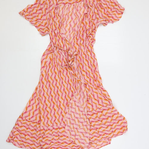 Per Una Womens Multicoloured Geometric Viscose Wrap Dress Size 14 V-Neck Tie - Ruffle