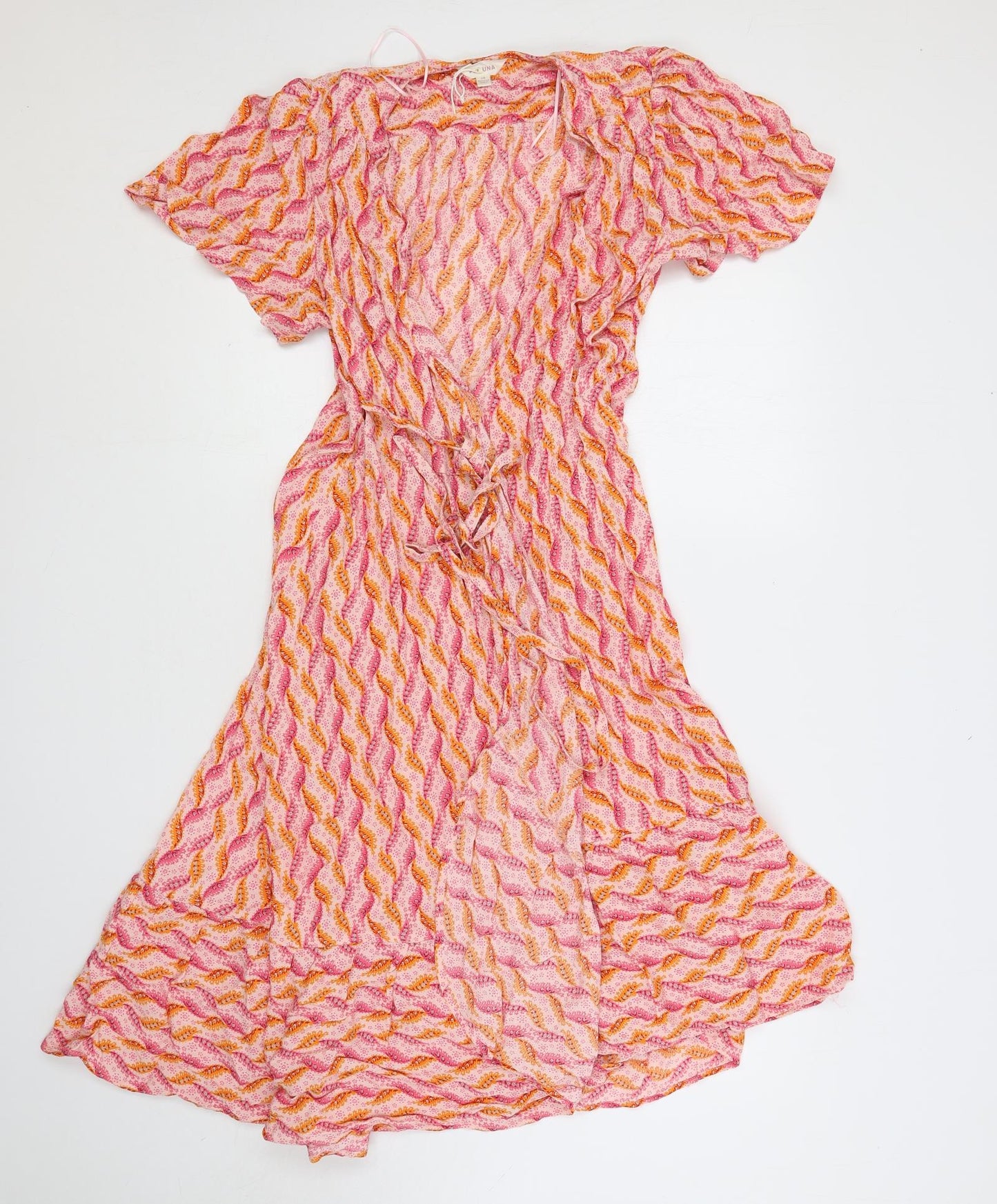 Per Una Womens Multicoloured Geometric Viscose Wrap Dress Size 14 V-Neck Tie - Ruffle