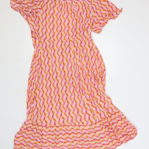 Per Una Womens Multicoloured Geometric Viscose Wrap Dress Size 14 V-Neck Tie - Ruffle