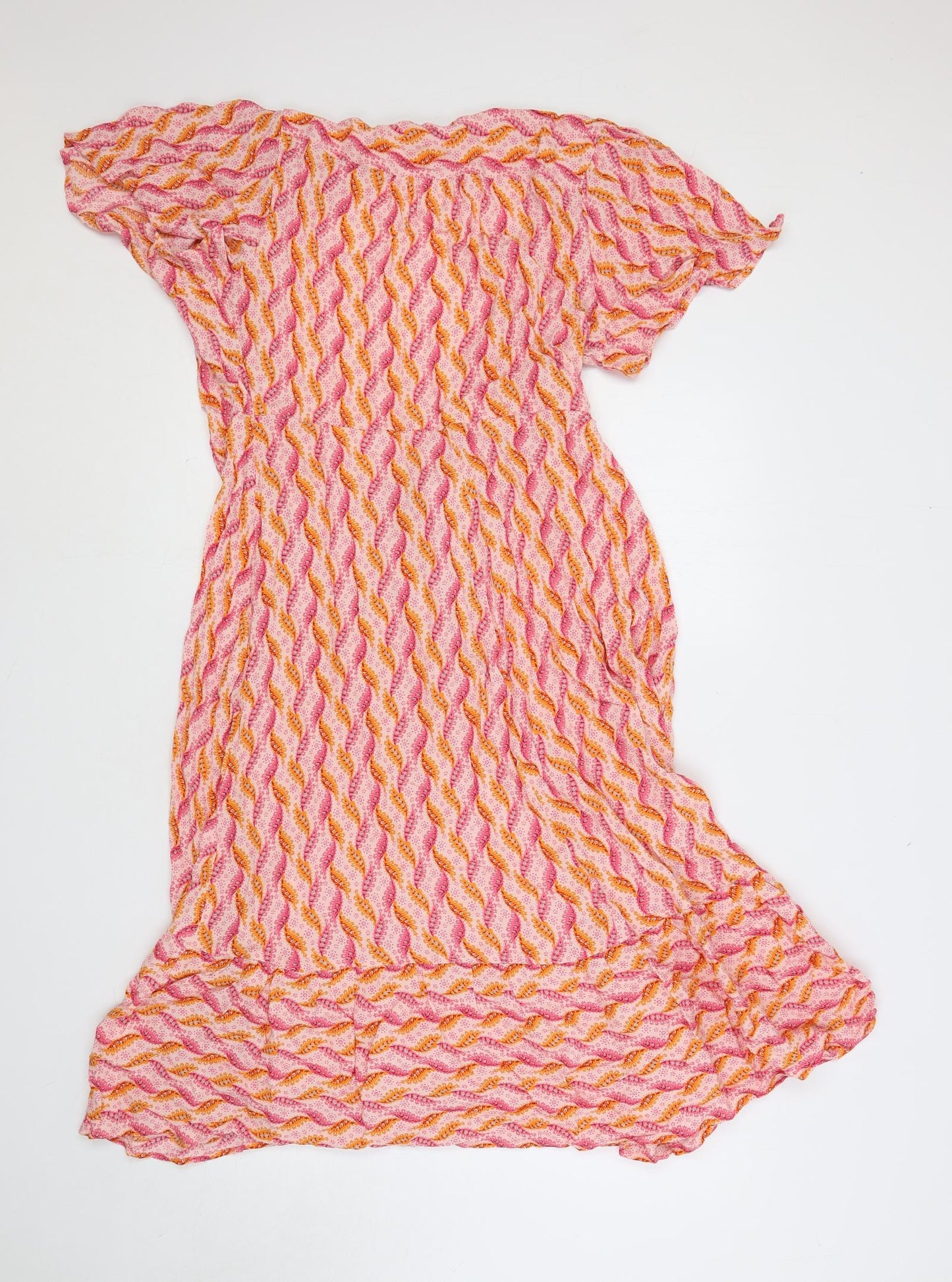Per Una Womens Multicoloured Geometric Viscose Wrap Dress Size 14 V-Neck Tie - Ruffle