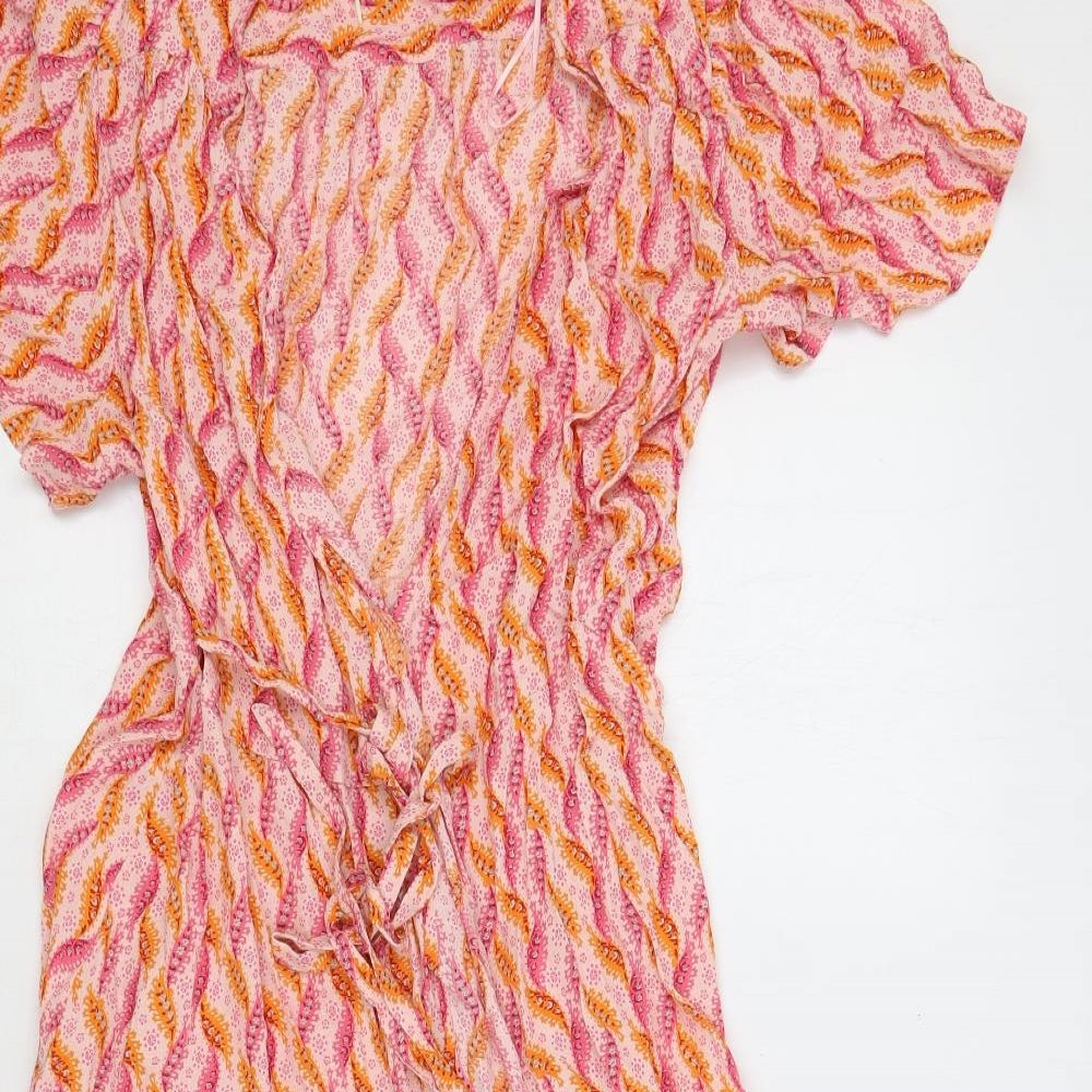 Per Una Womens Multicoloured Geometric Viscose Wrap Dress Size 14 V-Neck Tie - Ruffle