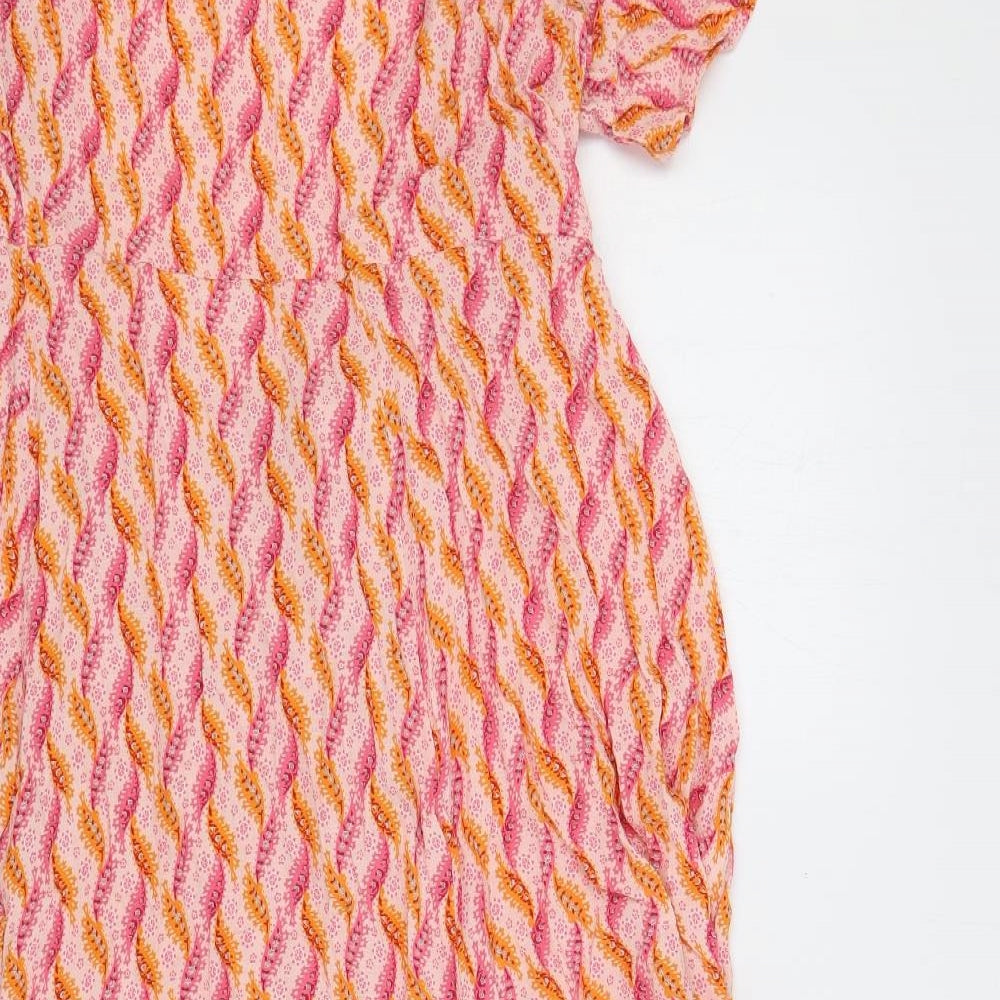 Per Una Womens Multicoloured Geometric Viscose Wrap Dress Size 14 V-Neck Tie - Ruffle