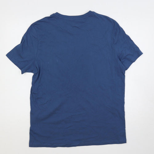 Marks and Spencer Mens Blue Cotton T-Shirt Size L Crew Neck - Sunset