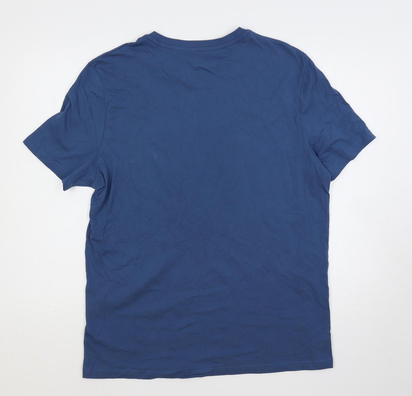 Marks and Spencer Mens Blue Cotton T-Shirt Size L Crew Neck - Sunset