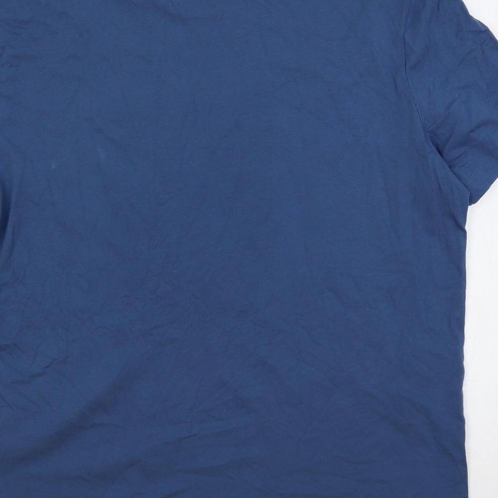Marks and Spencer Mens Blue Cotton T-Shirt Size L Crew Neck - Sunset