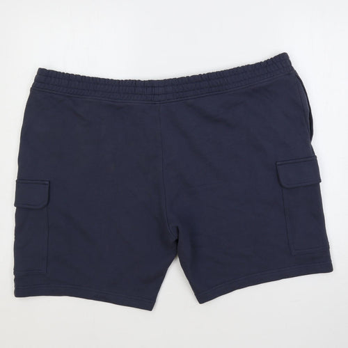 Marks and Spencer Mens Blue Cotton Cargo Shorts Size 3XL L9 in Regular Drawstring - Elastic Waist