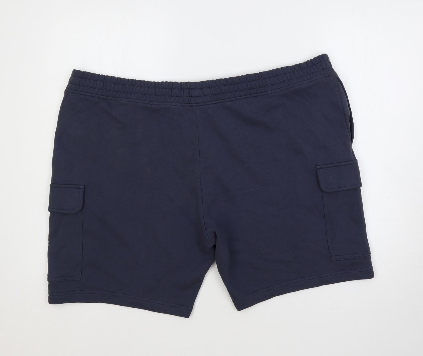 Marks and Spencer Mens Blue Cotton Cargo Shorts Size 3XL L9 in Regular Drawstring - Elastic Waist