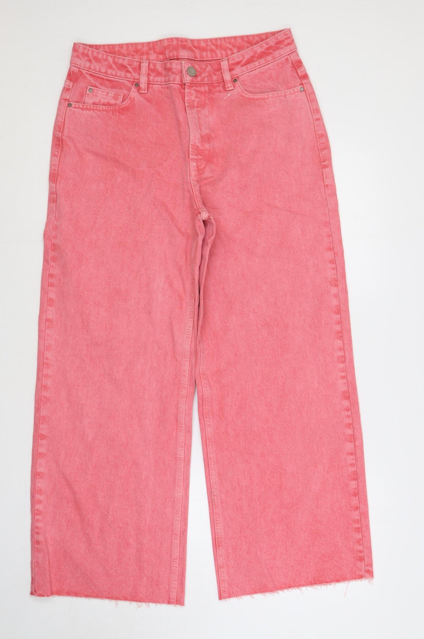 TU Womens Pink Cotton Wide-Leg Jeans Size 12 L28 in Regular Button - Raw Hem