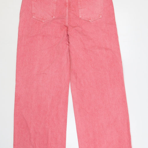 TU Womens Pink Cotton Wide-Leg Jeans Size 12 L28 in Regular Button - Raw Hem