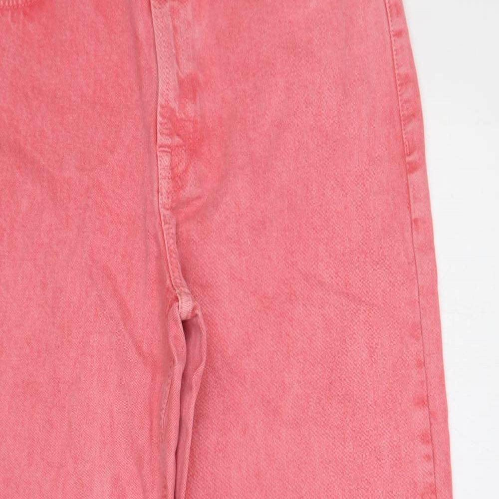 TU Womens Pink Cotton Wide-Leg Jeans Size 12 L28 in Regular Button - Raw Hem