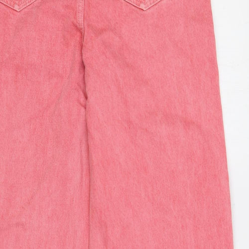 TU Womens Pink Cotton Wide-Leg Jeans Size 12 L28 in Regular Button - Raw Hem