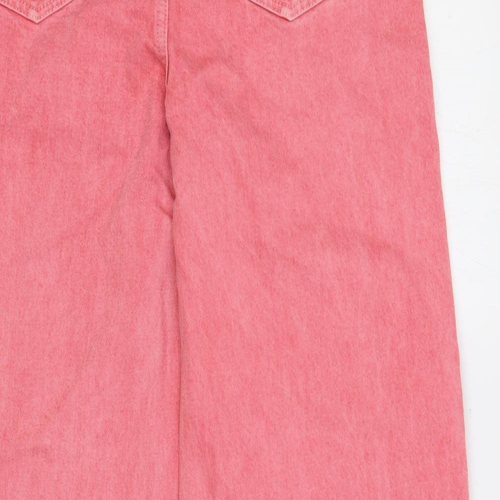 TU Womens Pink Cotton Wide-Leg Jeans Size 12 L28 in Regular Button - Raw Hem