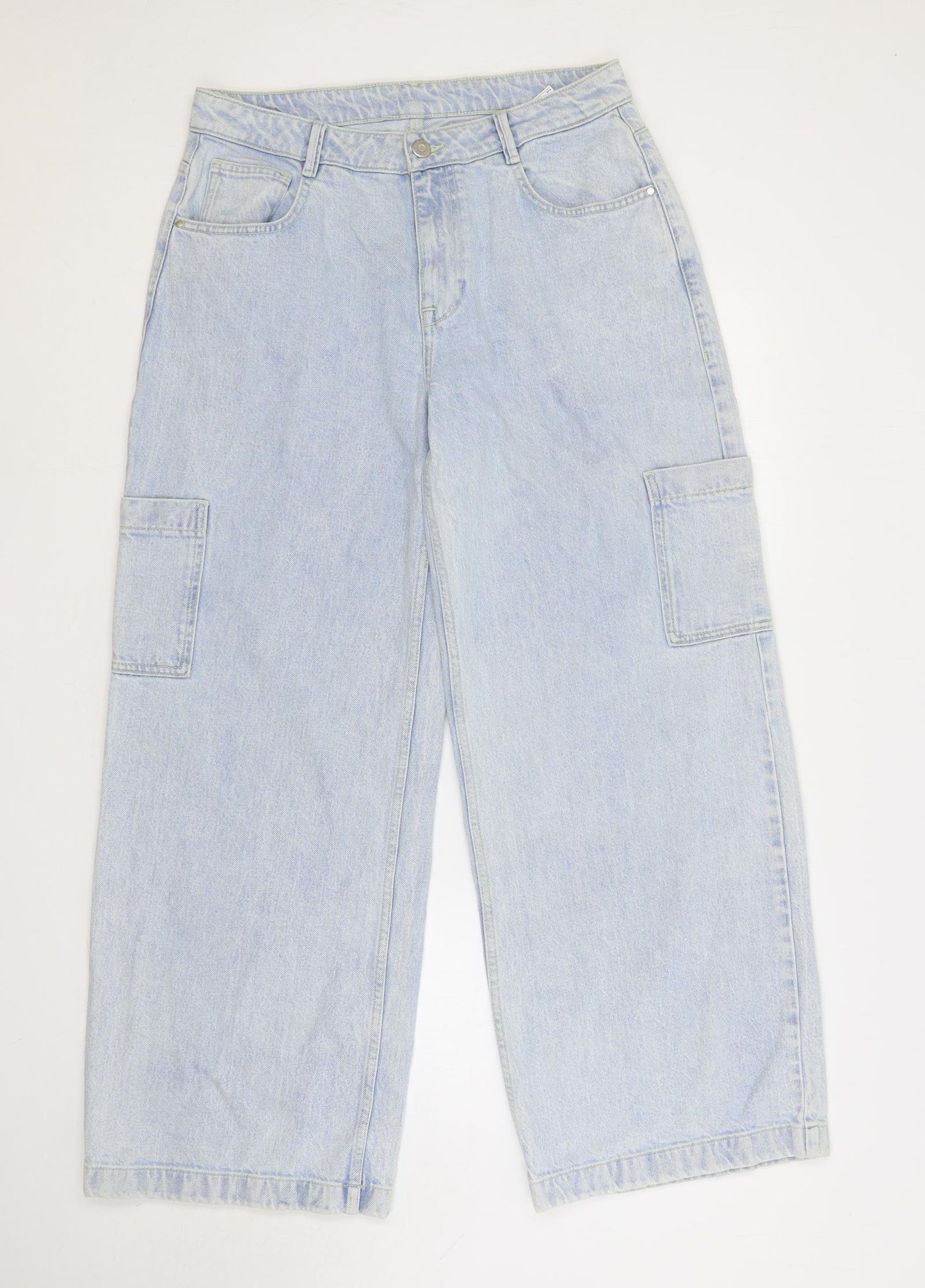 TU Womens Blue Cotton Wide-Leg Jeans Size 12 L30 in Regular Button - Cargo