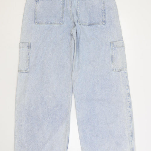TU Womens Blue Cotton Wide-Leg Jeans Size 12 L30 in Regular Button - Cargo