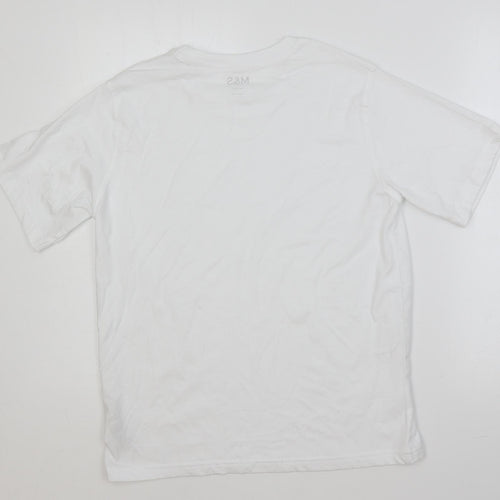 Marks and Spencer Boys White Cotton Basic T-Shirt Size 12-13 Years Crew Neck Pullover