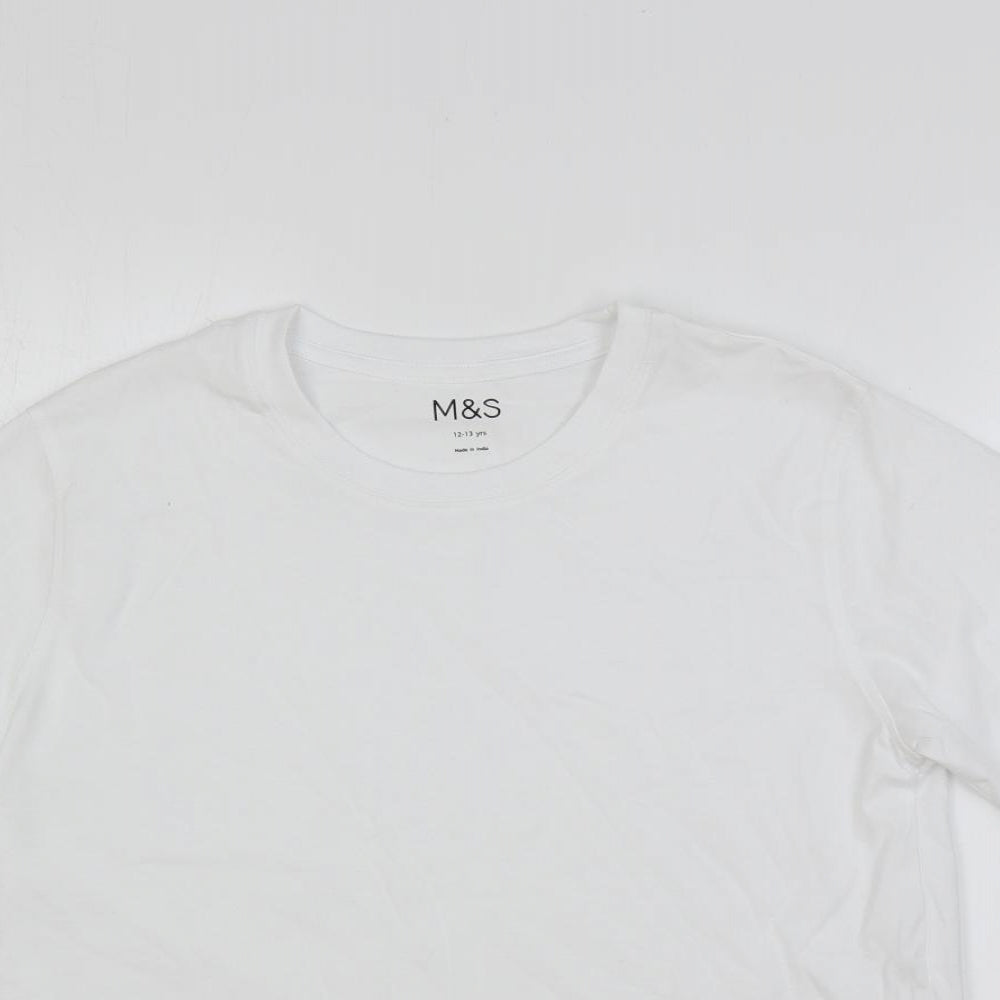 Marks and Spencer Boys White Cotton Basic T-Shirt Size 12-13 Years Crew Neck Pullover