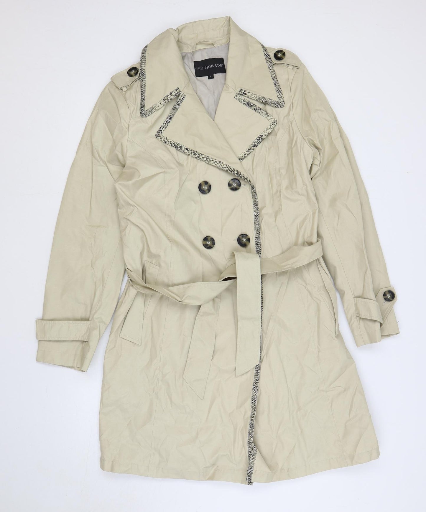 Centigrade Womens Beige Trench Coat Coat Size XL Button - Belted