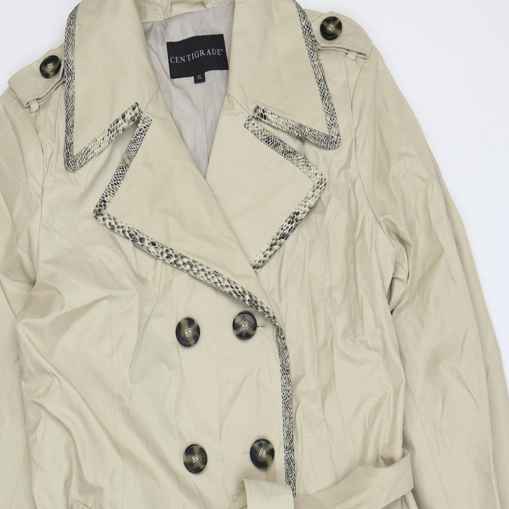 Centigrade Womens Beige Trench Coat Coat Size XL Button - Belted