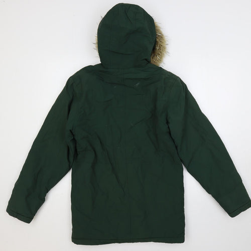 Lyle & Scott Boys Green Parka Coat Size 14-15 Years Zip - Faux Fur Trim
