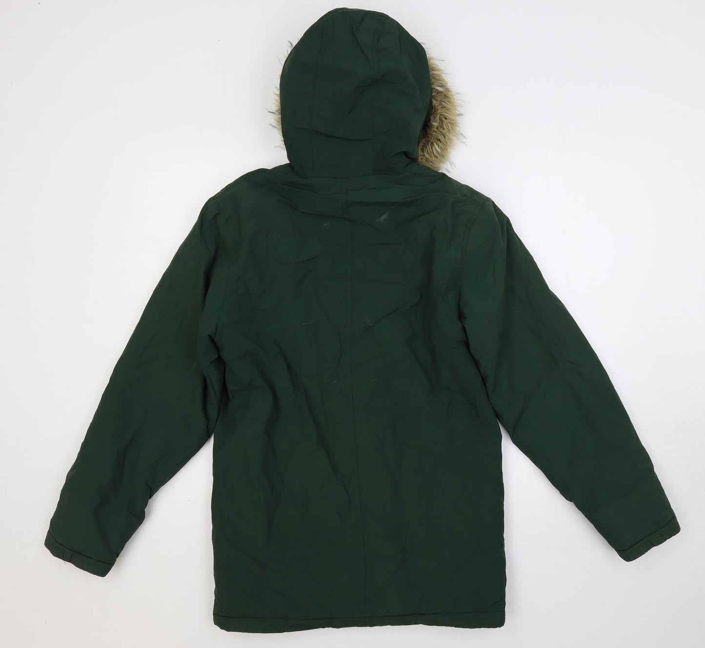 Lyle & Scott Boys Green Parka Coat Size 14-15 Years Zip - Faux Fur Trim