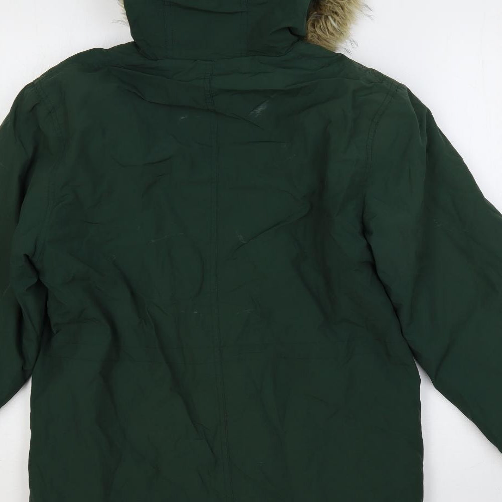 Lyle & Scott Boys Green Parka Coat Size 14-15 Years Zip - Faux Fur Trim