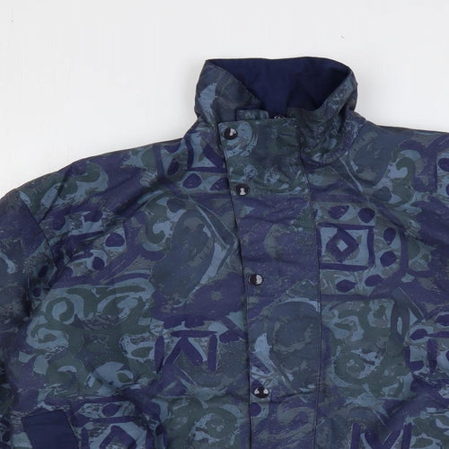 Pro Style Mens Blue Geometric Bomber Jacket Jacket Size M Zip - Zipped Pockets