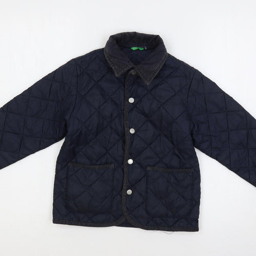 United Colors of Benetton Boys Blue Quilted Jacket Size 4 Years Snap