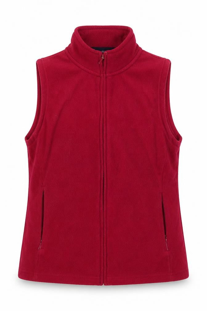 Front view of EWM women’s pink gilet jacket, size M, zip - zipped pockets