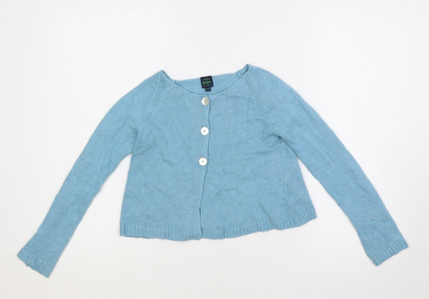 Boden Girls Blue Boat Neck Cotton Cardigan Jumper Size 9-10 Years Button