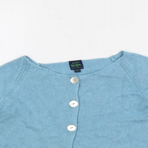 Boden Girls Blue Boat Neck Cotton Cardigan Jumper Size 9-10 Years Button