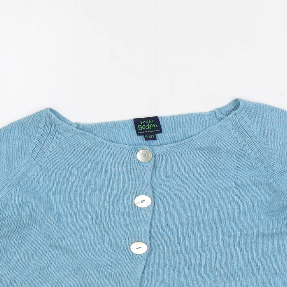 Boden Girls Blue Boat Neck Cotton Cardigan Jumper Size 9-10 Years Button