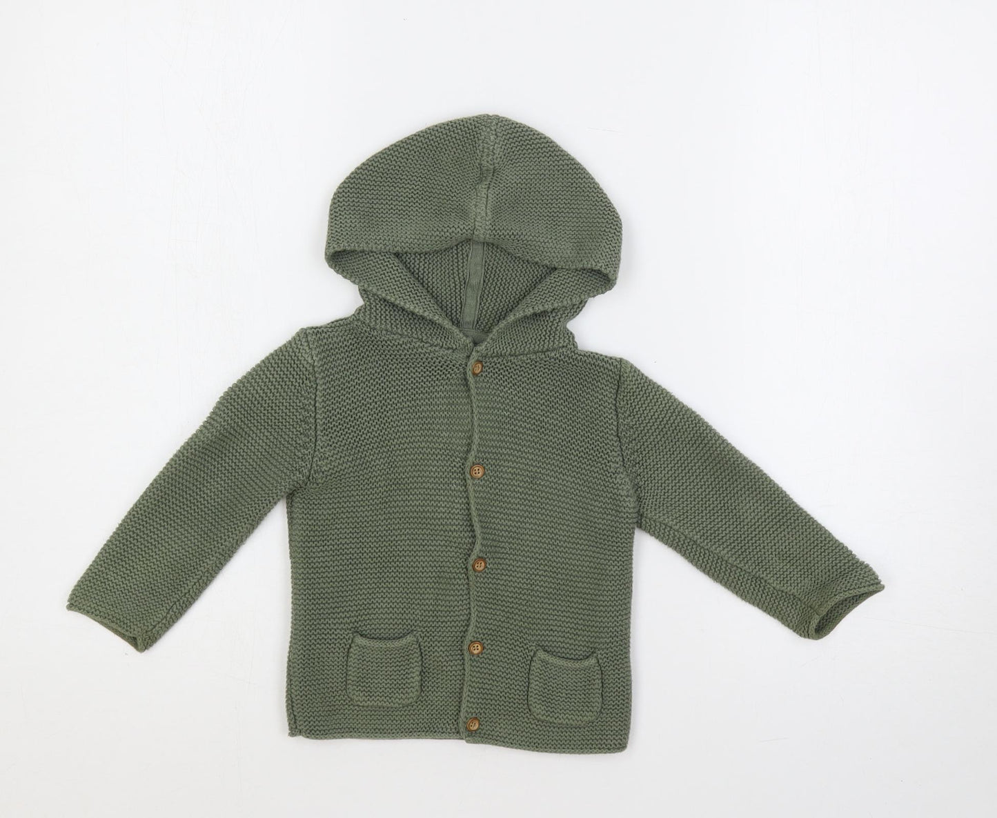 NEXT Baby Green Cotton Cardigan Jumper Size 12-18 Months Button - Hooded
