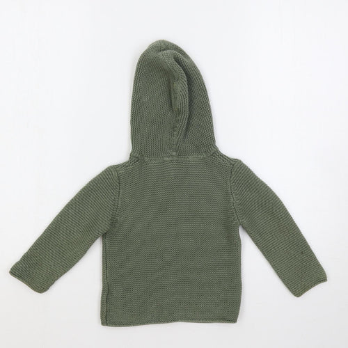 NEXT Baby Green Cotton Cardigan Jumper Size 12-18 Months Button - Hooded