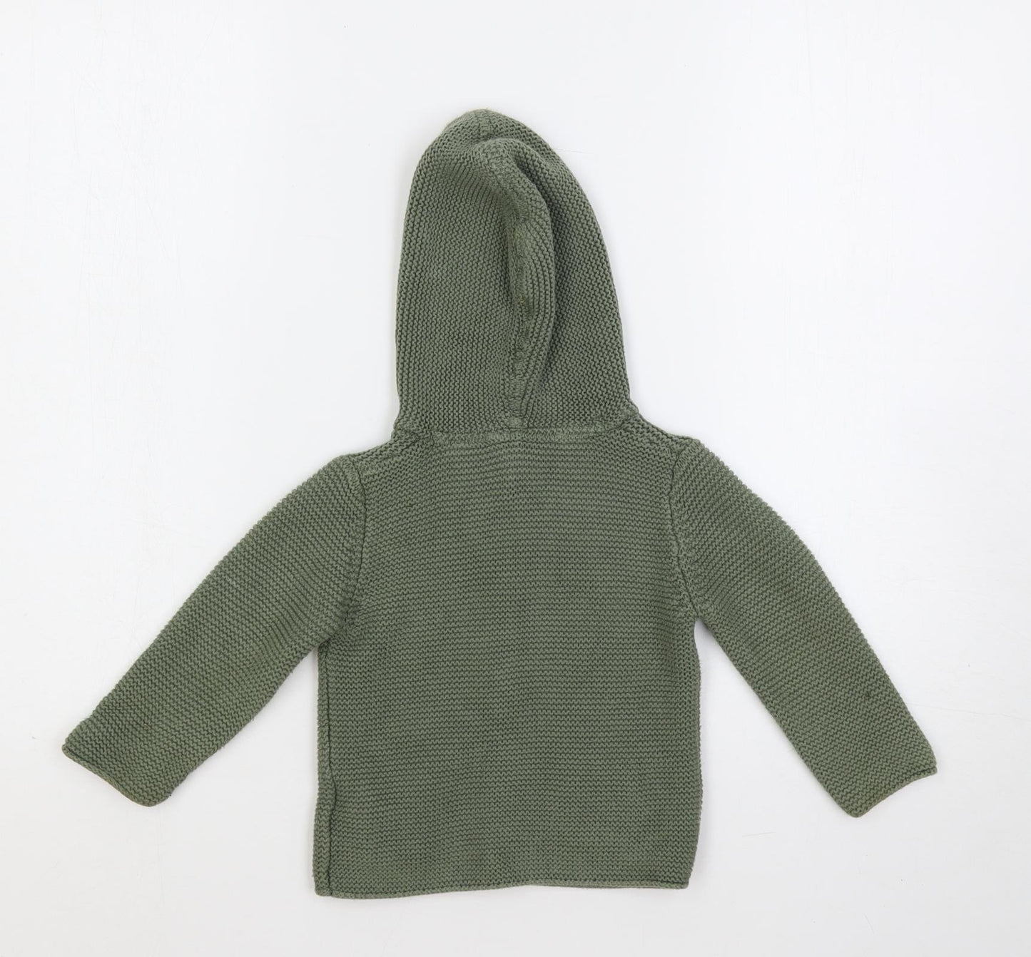 NEXT Baby Green Cotton Cardigan Jumper Size 12-18 Months Button - Hooded