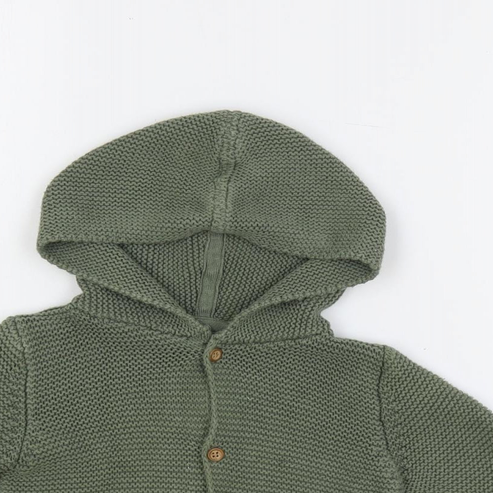 NEXT Baby Green Cotton Cardigan Jumper Size 12-18 Months Button - Hooded