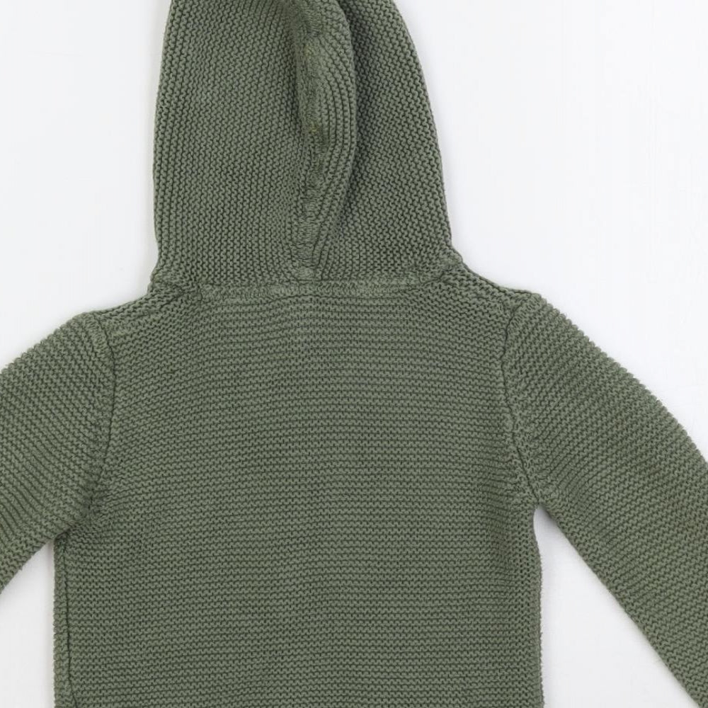 NEXT Baby Green Cotton Cardigan Jumper Size 12-18 Months Button - Hooded