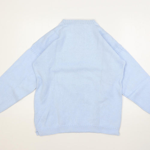 Le Tricoteur Womens Blue Mock Neck Cotton Pullover Jumper Size L