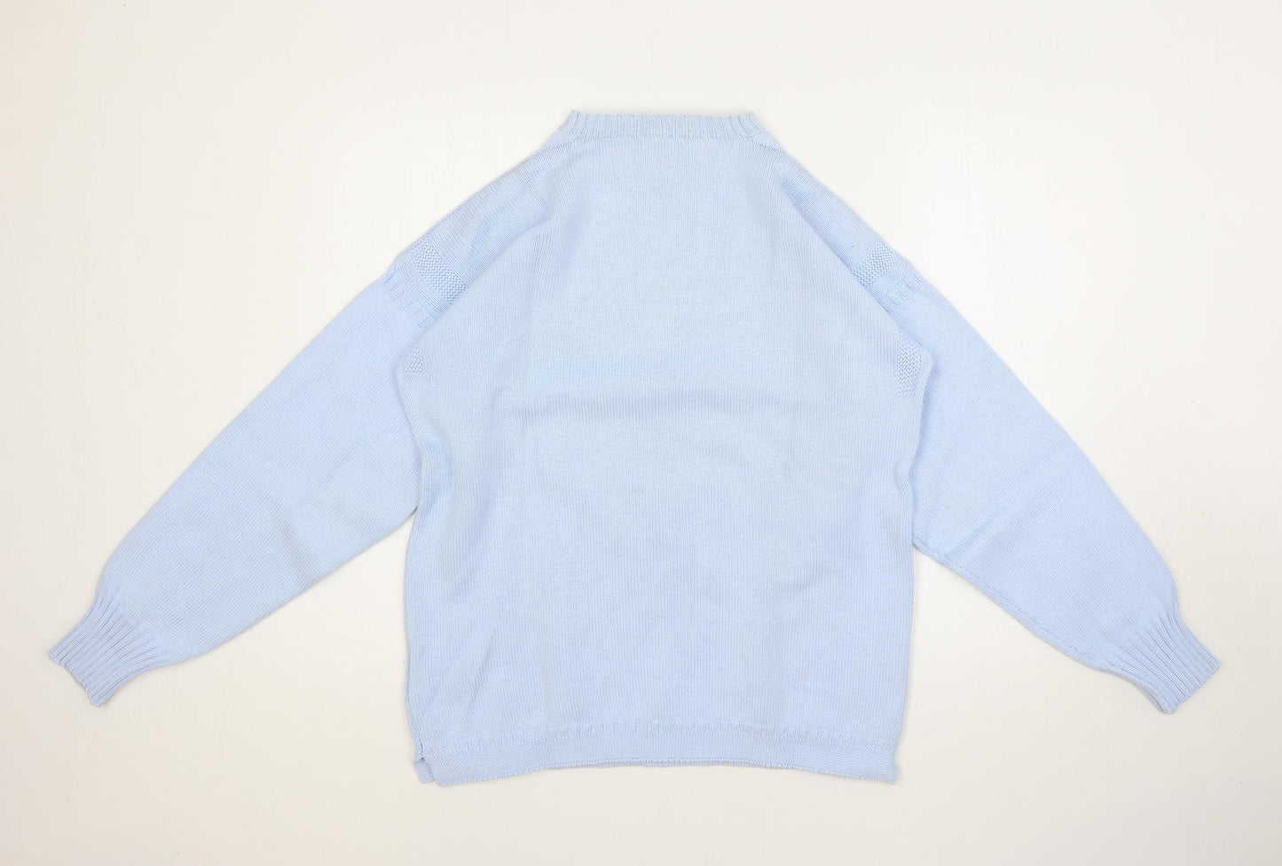 Le Tricoteur Womens Blue Mock Neck Cotton Pullover Jumper Size L