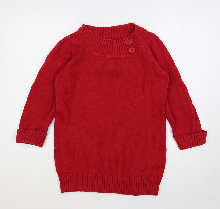 EWM Womens Red Mock Neck Cotton Pullover Jumper Size S