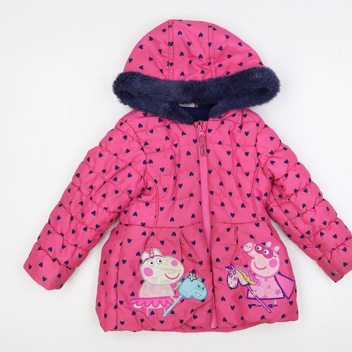 Debenhams Girls Pink Geometric Jacket Size 3-4 Years Zip - Peppa Pig