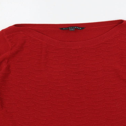 Love Knitwear Womens Red Boat Neck Acrylic Pullover Jumper Size 14