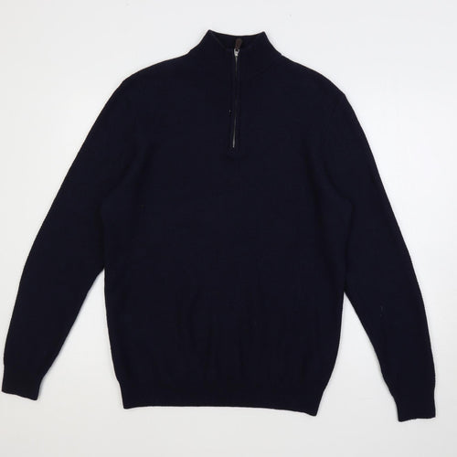 Paul Costelloe Mens Blue High Neck Cotton Pullover Jumper Size L Long Sleeve