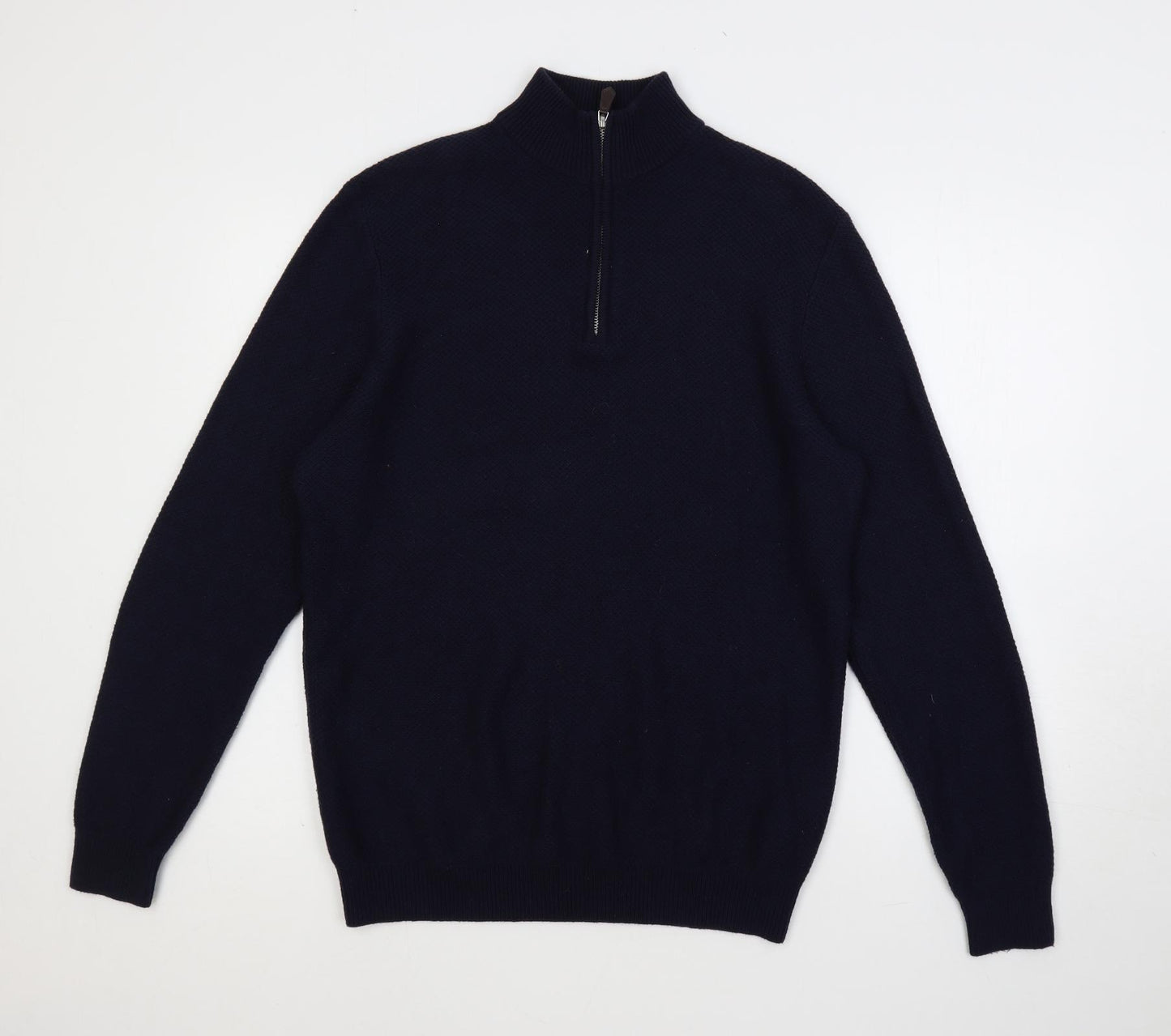 Paul Costelloe Mens Blue High Neck Cotton Pullover Jumper Size L Long Sleeve