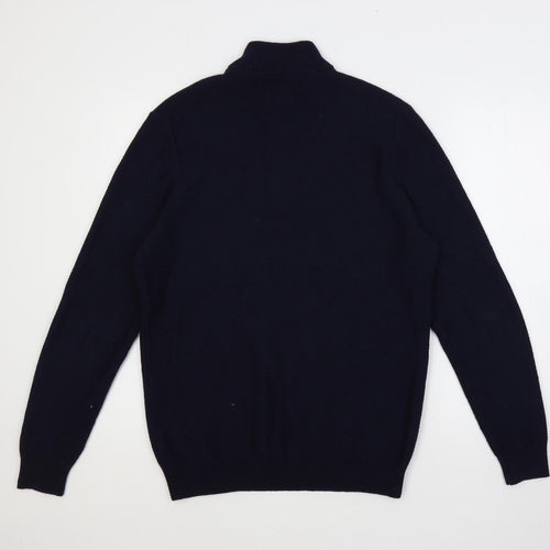 Paul Costelloe Mens Blue High Neck Cotton Pullover Jumper Size L Long Sleeve