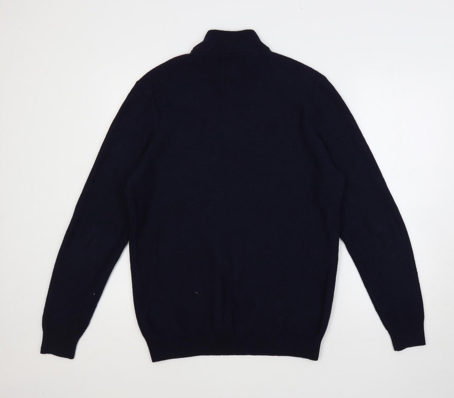 Paul Costelloe Mens Blue High Neck Cotton Pullover Jumper Size L Long Sleeve