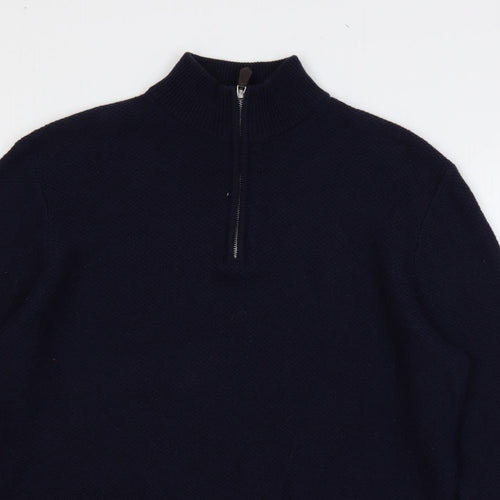 Paul Costelloe Mens Blue High Neck Cotton Pullover Jumper Size L Long Sleeve