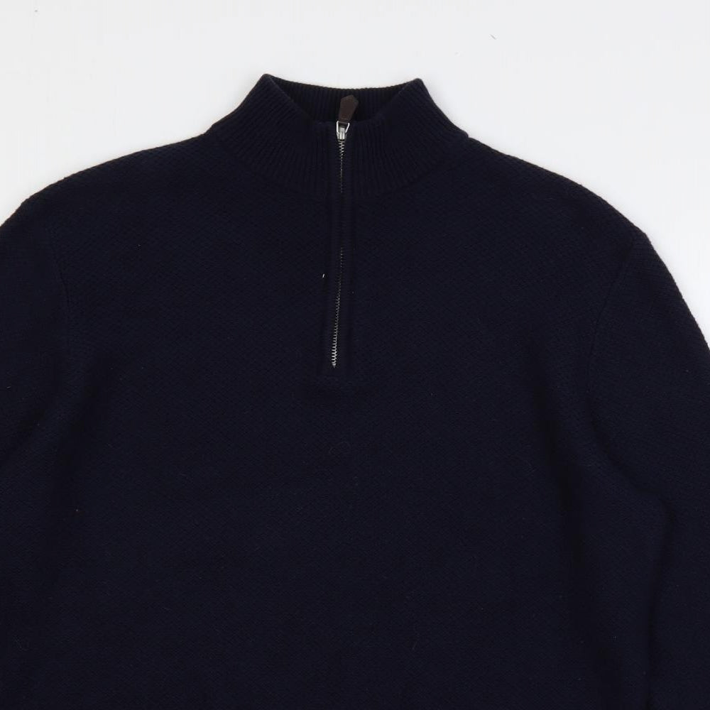Paul Costelloe Mens Blue High Neck Cotton Pullover Jumper Size L Long Sleeve