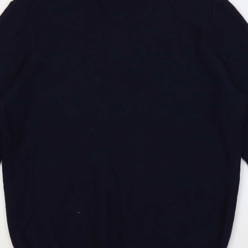 Paul Costelloe Mens Blue High Neck Cotton Pullover Jumper Size L Long Sleeve