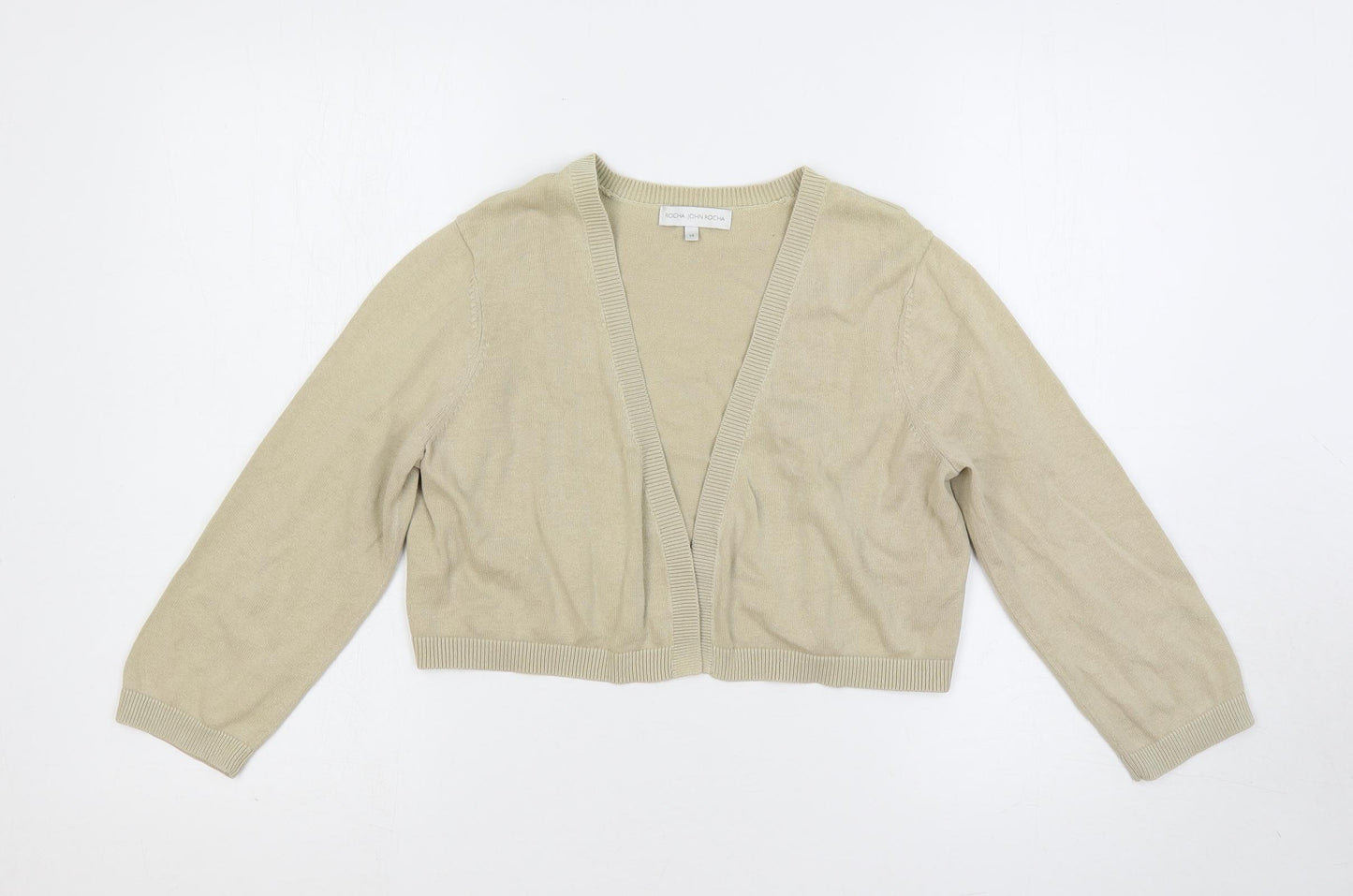 RJR.John Rocha Womens Beige V-Neck Cotton Cardigan Jumper Size 14 - Open